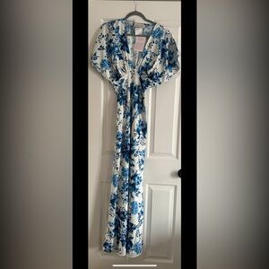 BHLDN Leila Deep V Flutter Sleeve Satin A Line Gown